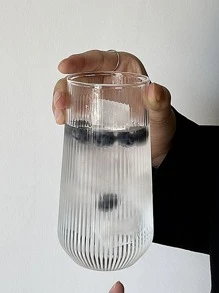 1入組豎條紋耐熱玻璃杯，大容量，透明，適用於冰美式咖啡和拿鐵瑪奇朵 - 無色 - 查看 2