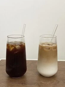 1入組豎條紋耐熱玻璃杯，大容量，透明，適用於冰美式咖啡和拿鐵瑪奇朵 - 無色 - 查看 8