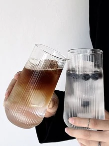 1入組豎條紋耐熱玻璃杯，大容量，透明，適用於冰美式咖啡和拿鐵瑪奇朵 - 無色 - 查看 4