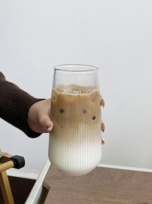1入組豎條紋耐熱玻璃杯，大容量，透明，適用於冰美式咖啡和拿鐵瑪奇朵 - 無色 - 查看 11
