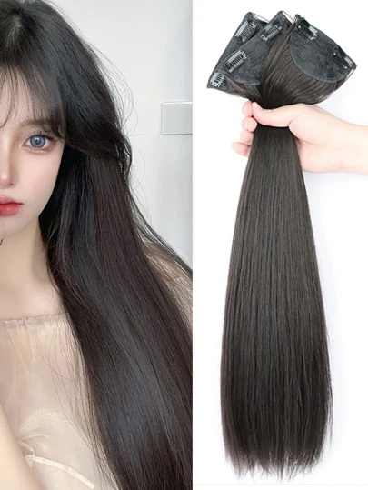 3入組女性發片,長款直筒隱形接髮夾,頭髮,隱藏&無痕