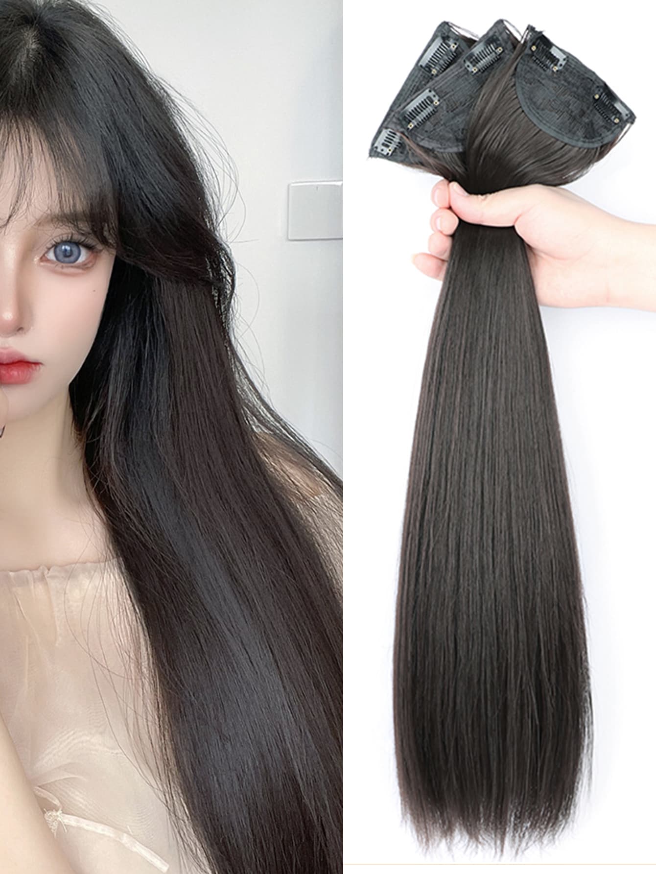 3入組女性發片,長款直筒隱形接髮夾,頭髮,隱藏&無痕