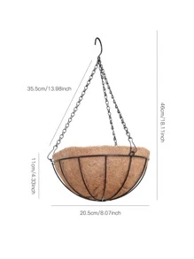 1 pieza 8 pulgadas redondo hierro coco fibra Plantador Cesta , colgante Maceta con cadena - Negro - Ver 5