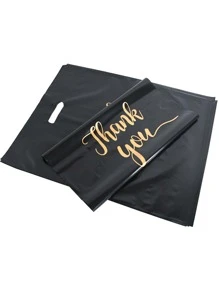 10pcs Black Gift Packaging Bag With Thank You Print, Back To School Valentine Day
