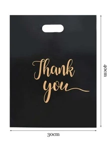 10pcs Black Gift Packaging Bag With Thank You Print, Back To School Valentine Day