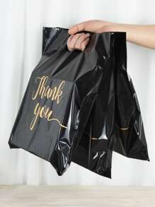 10pcs Black Gift Packaging Bag With Thank You Print, Back To School Valentine Day