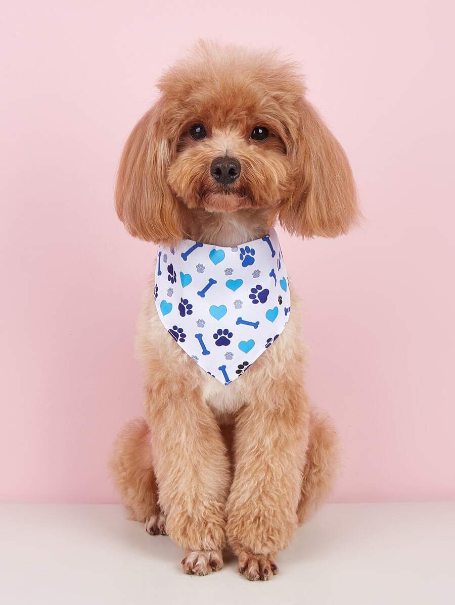 1 pieza Pañuelo para mascotas con corazón & con estampado de hueso para perro con gato para todo estación - Azul - Ver 1
