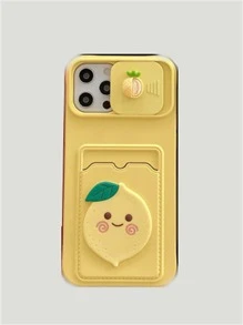 Summer Cartoon Lemon Decor Phone Case With Card Slot - Yellow - View 2