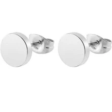 PMKMKM 1pair Silver Color Stainless Steel Round Stud Earrings, Simple & Fashionable Unisex Titanium Steel Earrings For Festival Gift, 316 Stainless Steel - Silver - View 9