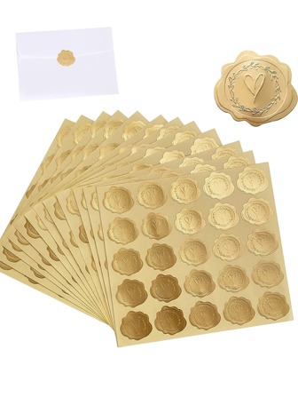 1 套/100 个金箔压花心形信封封条、派对婚礼邀请装饰贴纸、圣诞节