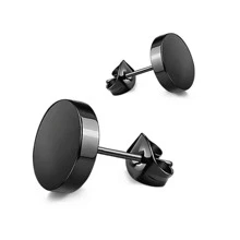 PMKMKM 1pair Stainless Steel Black Round Stud Earrings 316l Unisex Simple And Fashionable Titanium Steel Ear Jewelry Gift For Holidays