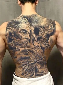 1 Pieza Calcomanía De Tatuaje Para La Espalda Completa, Estilo De Escultura Europea, Resistente Al Agua, No Reflectante, Color De Tatuaje - Negro - Ver 2