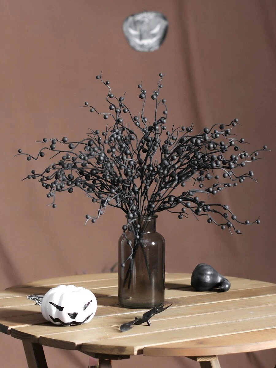 1pc/2pcs Artificial Halloween Pearl Fruit Tree - Fake Plant, Plastic Green Shrub For Home Garden, Halloween Floral To Add Atmosphere, Decor, DIY, Vase Filler Home Decor Room Decor Halloween Decor