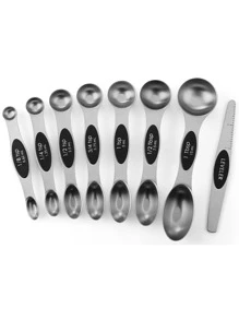 8入組磁吸式不鏽鋼雙面量匙套裝,茶匙和湯匙,適用於烘焙、烹飪、香料調味 - 黑色 - 查看 1