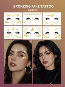 tờ Miếng dán hình xăm giả mặt màu đồng đáng yêu siêu sáng bóng Màu sắc bền lâu Hoàn hảo cho lớp trang điểm Halloween Thứ Sáu Đen của bạn - Vàng - Xem 1