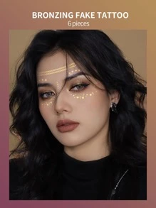 tờ Miếng dán hình xăm giả mặt màu đồng đáng yêu siêu sáng bóng Màu sắc bền lâu Hoàn hảo cho lớp trang điểm Halloween Thứ Sáu Đen của bạn - Vàng - Xem 2