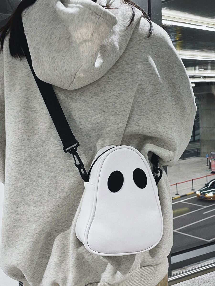 哥特式朋克搖滾鬼骷髏圖案斜挎包,流行新奇的單肩包,Y2K風格情侶零錢包適合派對,音樂節 - 白色 - 查看 1