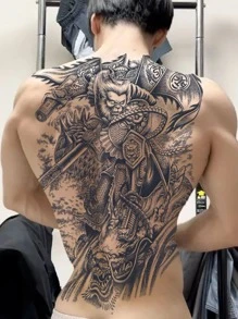 1pc Waterproof Non-reflective Temporary Tattoo Sticker Of Monkey King Full Back Tattoos - Black - View 1