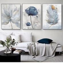 Bộ Của 3 Nghệ thuật trừu tượng Phong cách Bắc Âu Đồ trang trí Bức tranh In Xanh Và Vàng Thực vật Lá cây In hoa tranh sơn dầu , Hiện đại Nhà  Trang trí tường - màu sắc - Xem 1