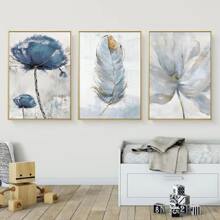 Bộ Của 3 Nghệ thuật trừu tượng Phong cách Bắc Âu Đồ trang trí Bức tranh In Xanh Và Vàng Thực vật Lá cây In hoa tranh sơn dầu , Hiện đại Nhà  Trang trí tường - màu sắc - Xem 3