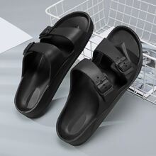 Men's Buckle Decorated Slippers, Fashionable Outdoor Choice - Black - View 5