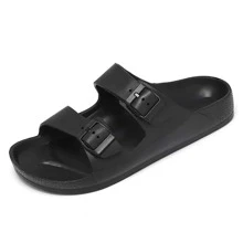Men's Buckle Decorated Slippers, Fashionable Outdoor Choice - Black - View 4