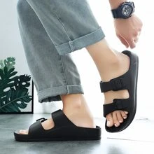 Men's Buckle Decorated Slippers, Fashionable Outdoor Choice - Black - View 9