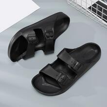 Men's Buckle Decorated Slippers, Fashionable Outdoor Choice - Black - View 10