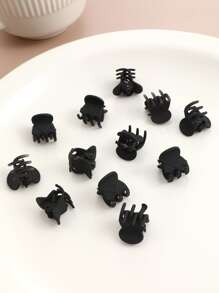 12 Piezas De Pinzas Para El Cabello En Plástico Sólido Mate, En Diseño De Flores Pequeñas Y Mini, Pinzas Para Cabello Delgado, Clip Pequeño Para Cabello Casual - Negro - Ver 2