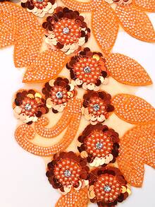 釘珠刺繡熱的鑽孔服裝&家紡DIY配飾3D花帶亮片&蕾絲麵料材料-寬度:21.5cm - 橘色 - 查看 4