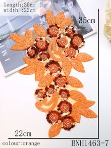 釘珠刺繡熱的鑽孔服裝&家紡DIY配飾3D花帶亮片&蕾絲麵料材料-寬度:21.5cm - 橘色 - 查看 2