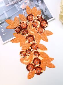 釘珠刺繡熱的鑽孔服裝&家紡DIY配飾3D花帶亮片&蕾絲麵料材料-寬度:21.5cm - 橘色 - 查看 1