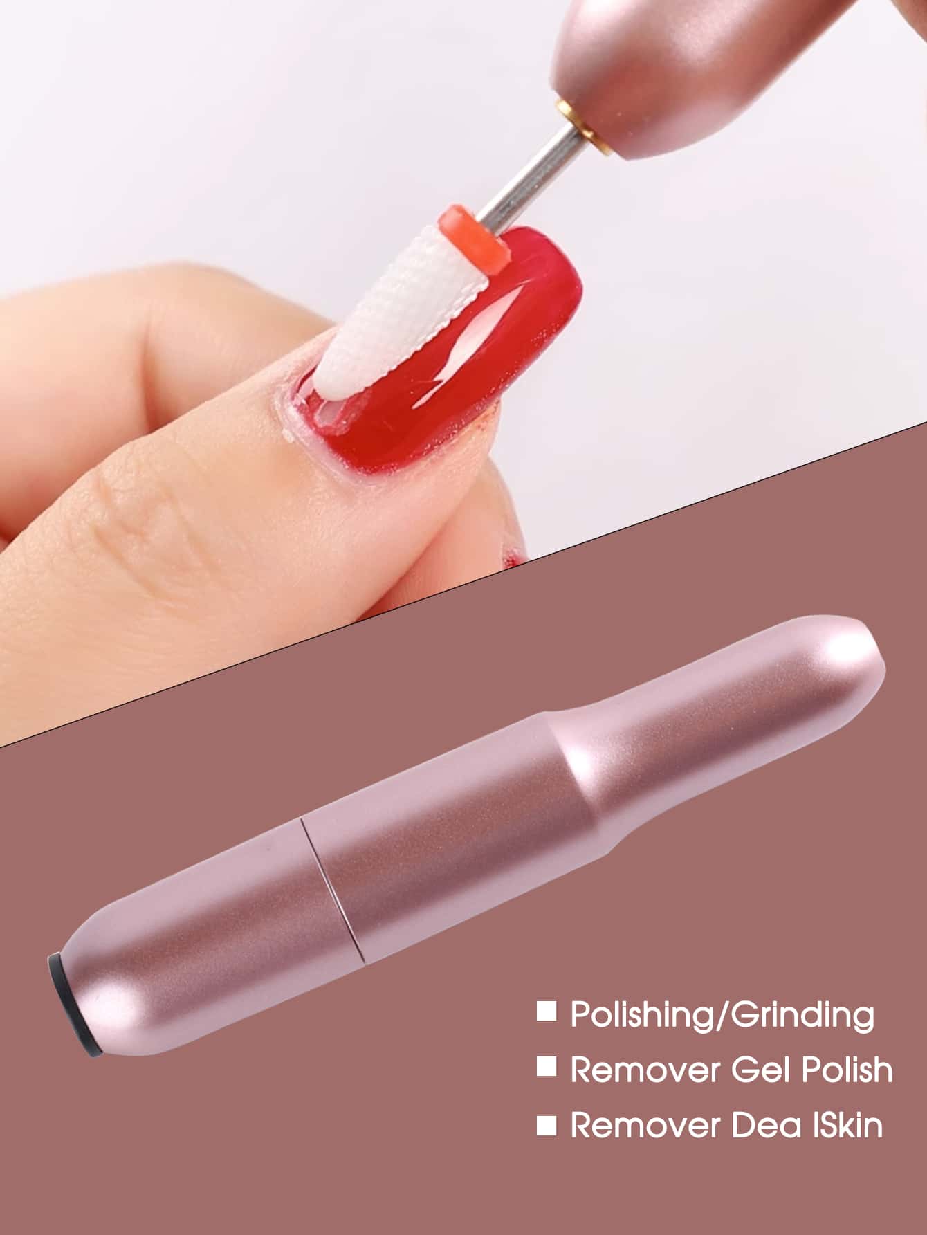 Electric Portable Nail File Drills Kit, USB Plastic Rose Gold Nail