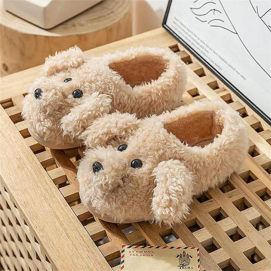 Cute Cartoon Teddy Dog Full Coverage Winter Home Slippers, Comfortable And Versatile For Summer - Khaki - View 1