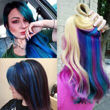 10 件/套彩色夹式接发，女士合成活力接发，适合音乐节、万圣节派对 - 藍色 - 查看 8