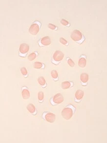 24Pcs Short Nails Press On Nails White Nails French Nails +One File +1 Adhesive Tape Nail Supplies Nails