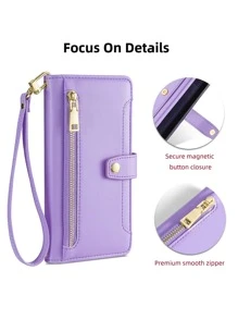 keyunfei 附赠手机挂饰 1 件紫色防摔拉链钱包，多功能卡槽和搭扣设计，可斜挎，兼容 14/ S23/ P50 Pro/ 小米 11 Lite/ 红米 Note 11 Pro 5G/ Pixel 7a/ 荣耀 X9a/ OPPO Reno 5 Lite，国际版，非国内版 - 紫色 - 查看 4