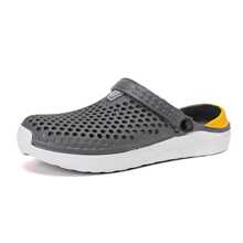 Men's Fashionable Breathable Perforated Slip-On Sandals, Non-Slip Wear-Resistant For Summer Beach & Outdoor - Grey - View 1