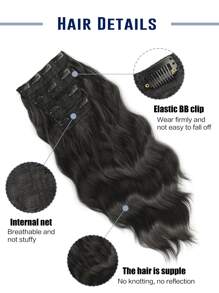 تمديدات شعر تركيبية مع مشابك 4 قطع/مجموعة موجية يُلبس بالمشبك من ألياف حرارية مقاومة في درجات الحرارة، بني وأسود - الأسود - مشاهدة 4