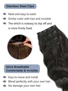 تمديدات شعر تركيبية مع مشابك 4 قطع/مجموعة موجية يُلبس بالمشبك من ألياف حرارية مقاومة في درجات الحرارة، بني وأسود - الأسود - مشاهدة 5