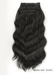 تمديدات شعر تركيبية مع مشابك 4 قطع/مجموعة موجية يُلبس بالمشبك من ألياف حرارية مقاومة في درجات الحرارة، بني وأسود - الأسود - مشاهدة 2