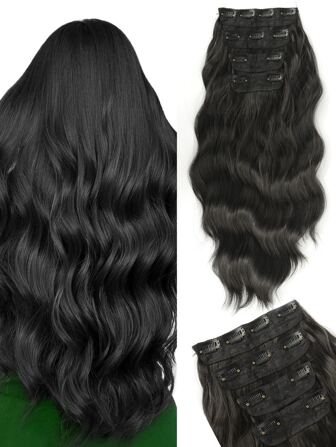 Allungamento di capelli sintetici a mollette, 4 pezzi per set, capelli mossi, ricci, 11 mollette, ombré, resistente al calore, colore marrone e nero
