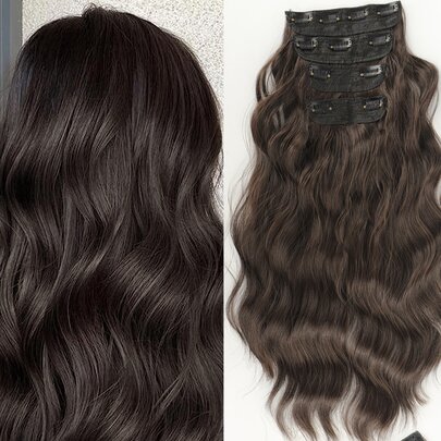 Tóc giả kẹp tổng hợp 4 chiếc/bộ Tóc giả xoăn sóng 11 kẹp tóc Ombre chịu nhiệt màu nâu đen