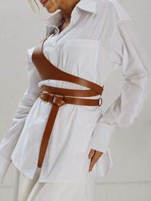 1 chiếc thắt lưng da trang trí thời trang cho nữ - màu nâu - Xem 3