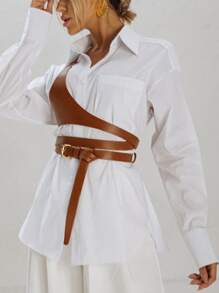 1 chiếc thắt lưng da trang trí thời trang cho nữ - màu nâu - Xem 1