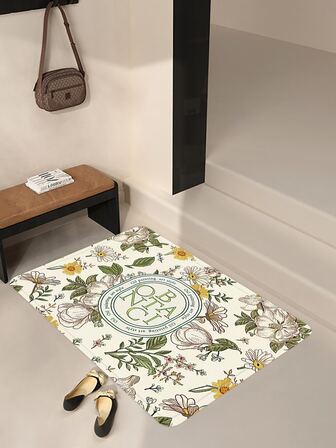1入組北歐風格花卉圖案門墊,現代滌綸門墊適用於客廳和臥室,全部季節