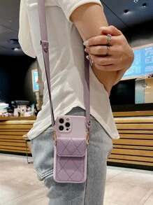 1 chiếc ốp lưng điện thoại có dây đeo chéo điều chỉnh được, màu đen, kèm ngăn đựng thẻ, đựng được 2 thẻ, dây đeo có thể tháo rời, tương thích với iPhone 11/11 Pro/11 Pro Max/12/12 Pro/12 Pro Max/13/13 Pro/13 Pro Max/14/14 Pro/14 Plus/14 Pro Max/15/15 Plus/15 Pro/15 Pro Max/XR/XS Max/7 Plus/8 Plus/16/16 Pro Max/17/17 Pro/17 Pro Max - Bụi tím - Xem 6