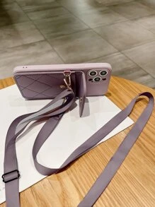 1 chiếc ốp lưng điện thoại có dây đeo chéo điều chỉnh được, màu đen, kèm ngăn đựng thẻ, đựng được 2 thẻ, dây đeo có thể tháo rời, tương thích với iPhone 11/11 Pro/11 Pro Max/12/12 Pro/12 Pro Max/13/13 Pro/13 Pro Max/14/14 Pro/14 Plus/14 Pro Max/15/15 Plus/15 Pro/15 Pro Max/XR/XS Max/7 Plus/8 Plus/16/16 Pro Max/17/17 Pro/17 Pro Max - Bụi tím - Xem 4