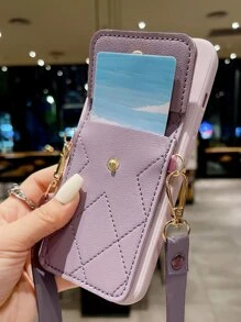 1 chiếc ốp lưng điện thoại có dây đeo chéo điều chỉnh được, màu đen, kèm ngăn đựng thẻ, đựng được 2 thẻ, dây đeo có thể tháo rời, tương thích với iPhone 11/11 Pro/11 Pro Max/12/12 Pro/12 Pro Max/13/13 Pro/13 Pro Max/14/14 Pro/14 Plus/14 Pro Max/15/15 Plus/15 Pro/15 Pro Max/XR/XS Max/7 Plus/8 Plus/16/16 Pro Max/17/17 Pro/17 Pro Max - Bụi tím - Xem 5