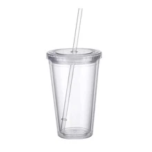 450-500ml Water Absorption Cup With Lid, Straw, Suitable For Party - 無色 - 查看 1